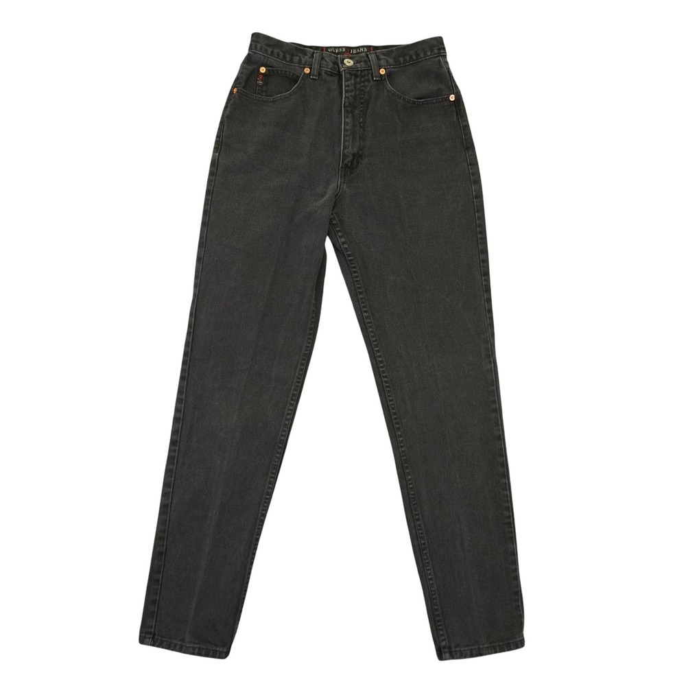 Vintage 90s Guess Jeans Black Denim Women 30 (27x31) High Rise Tapered Leg USA